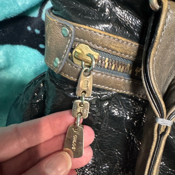 See By Chloé Black Patent Shoulder Bag with Brown Trim main image 2